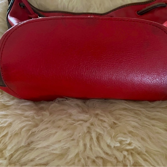 Brighton Red Leather Bucket Crossbody Bag Tassels Silver Hardware - Picture 3 of 5